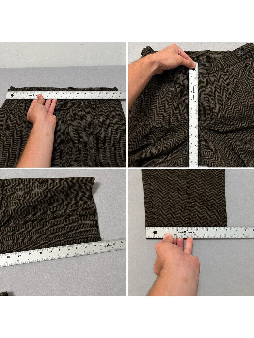 Gucci Herringbone Wool Straight Trousers Dress Chino Pants Men's 48 Brown